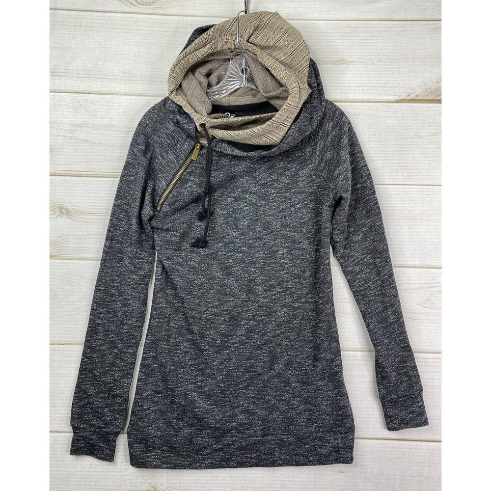 Ampersand Avenue Hoodie Womens S Black Aztec Double Hood Long Sleeve Sweatshirt